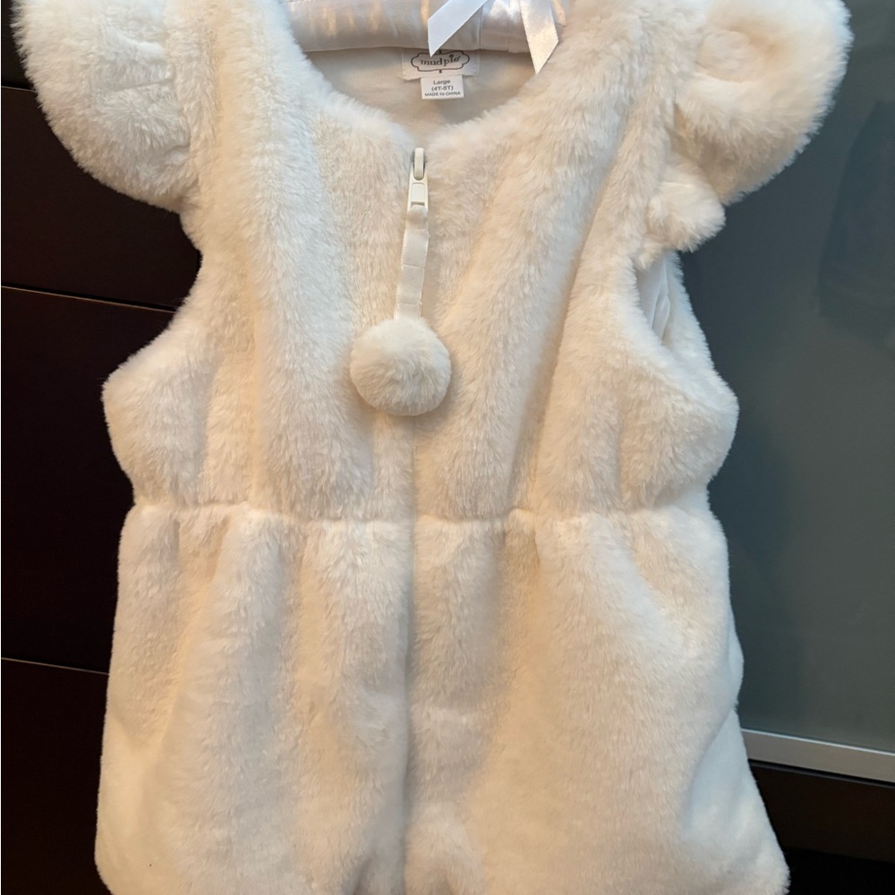 Mud Pie Cream Faux Fur Vest with Hood